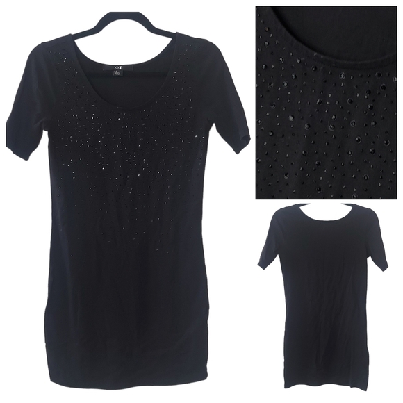 FOREVER 21 BLACK RHINESTONE BODYCON T SHIRT DRESS - Picture 1 of 6